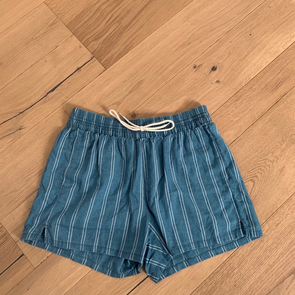 blue and white striped shorts